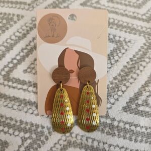 Gold and Red Dangle Earrings